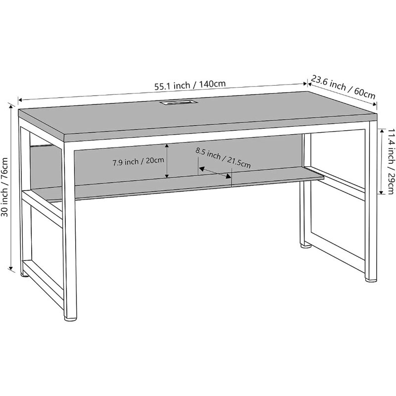 Topsky Computer tisch mit Bücherregal/Metall loch Kabel abdeckung 1.18 "dicker Schreibtisch (55", rustikal braun)