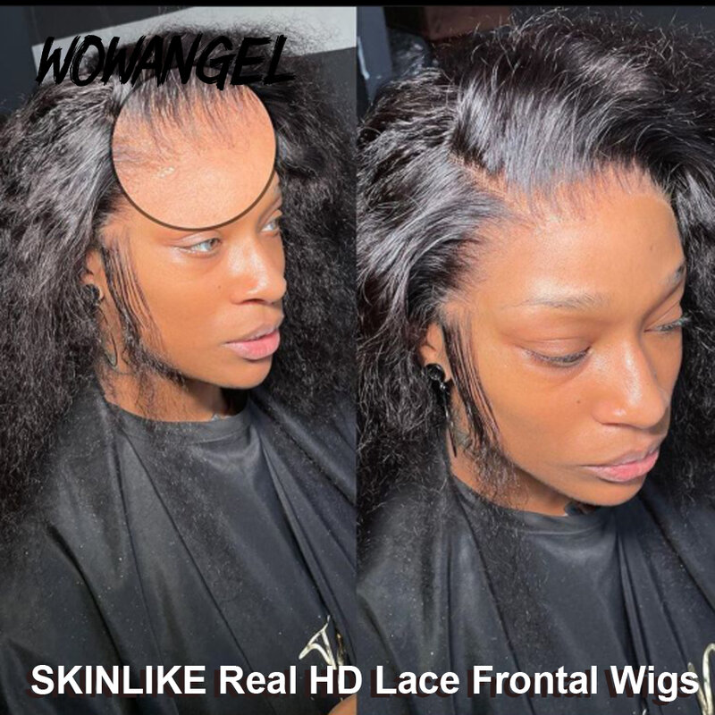 Wow anjo-onda de água peruca encaracolada para mulheres, perucas de renda frontal HD, cabelo humano, fechamento de renda, laço completo, 250%, 13x6