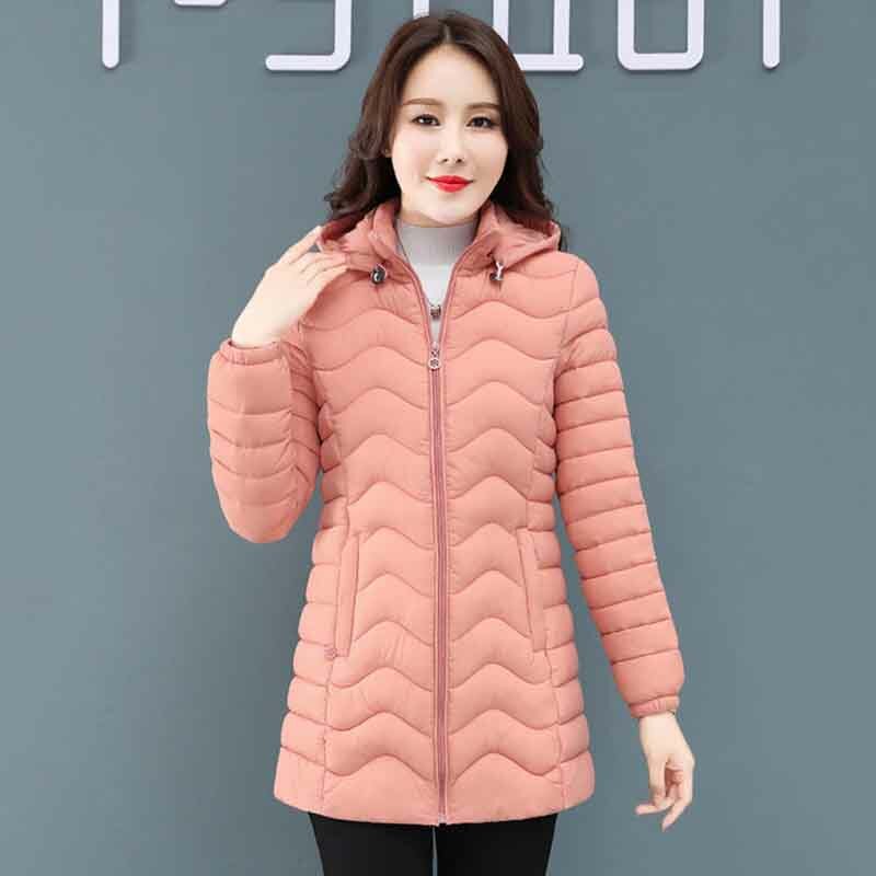 Manteau en coton rembourré mi-long pour femme, version coréenne, optique à capuche, tendance mince, automne et hiver, nouveau, 6x