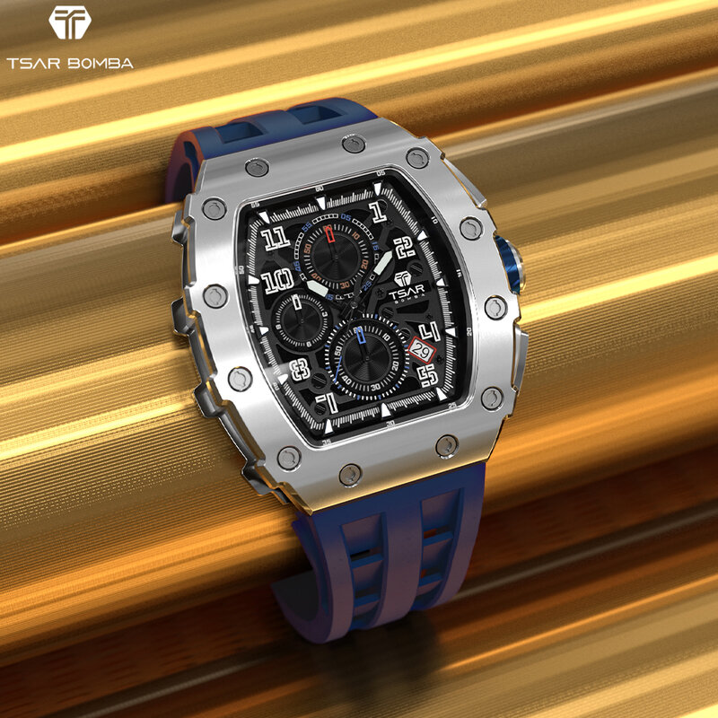 TSAR BOMBA 2022 orologio da uomo di lusso 50ATM impermeabile vetro zaffiro Design quadrato cronografo orologi di moda Relogio Masculino