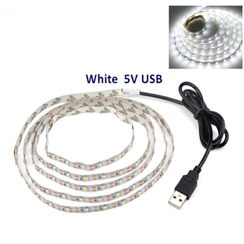 Luz de tira LED branca quente, fita de iluminação de fundo TV, lâmpada de decoração flexível, USB, 2835, 5050, DC 5V, 1-5m