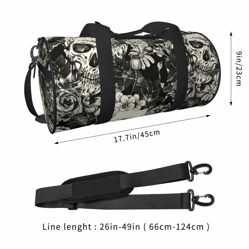 Gothic Skulls Travel Bag Horror Flowers Halloween Large Sport Bags Outdoor Couple Pattern Gym Bag Casual Colorful Fitness Bag