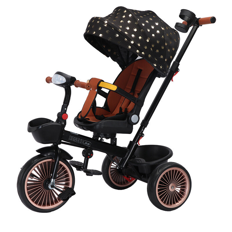 Tricycle multifonctionnel quatre en un pour enfants de 1 à 6 ans, avec fonction rotative et inclinable