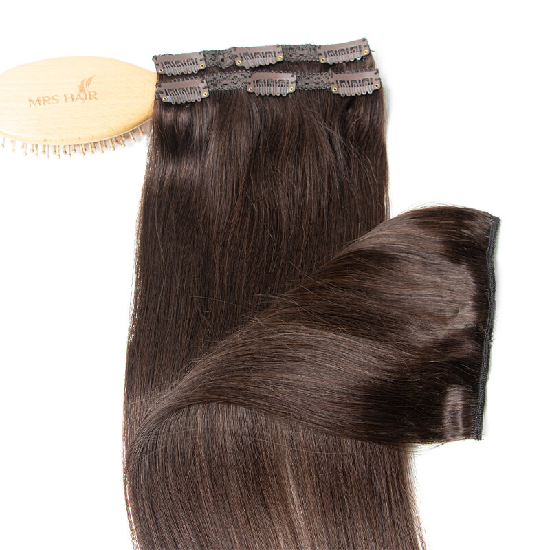 Extensiones de cabello humano con Clip marrón, cabello liso de seda Natural, doble trama, 16-20 pulgadas, suave y Natural para volumen, 3 unidades por lote