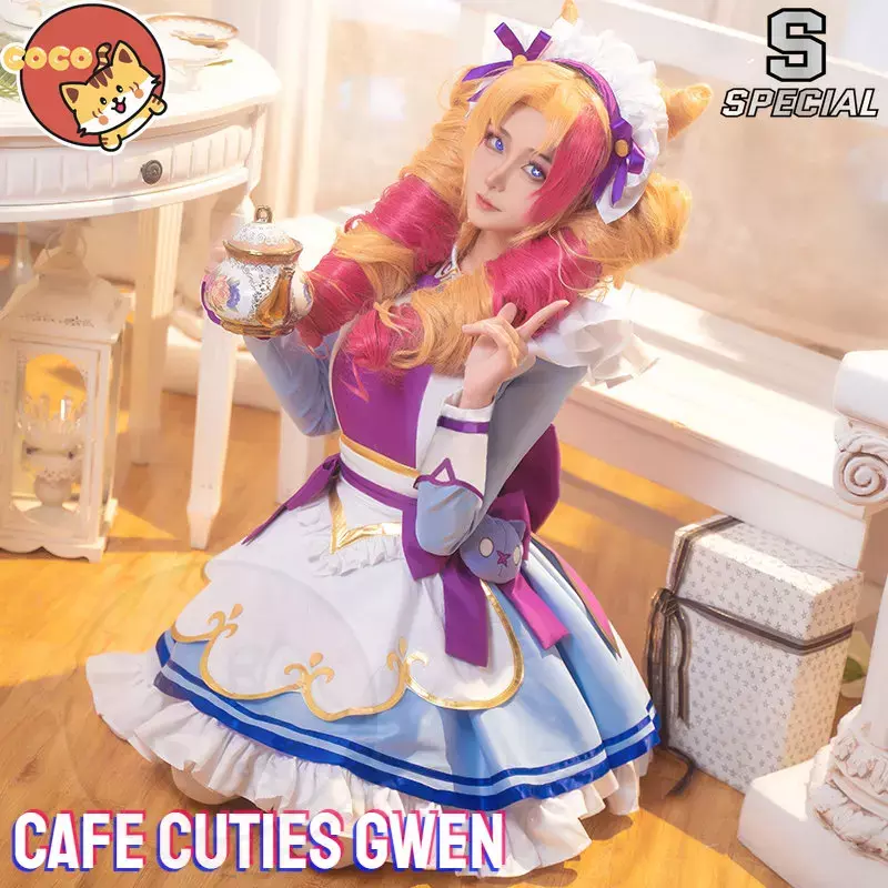 Gra LOL Cafe Cuties Gwen przebranie na karnawał jedwab Gwen bitwa sukienka Lolita codzienny mundur Halloween kobiety ubierają