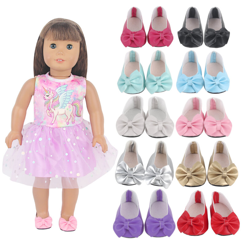 7CM Big Bow Doll Accessories Shoes Mini Leather Doll Shoes For 18 Inch American Doll 43cm Baby Reborn Girl Doll 1/3 BJD Girl Toy