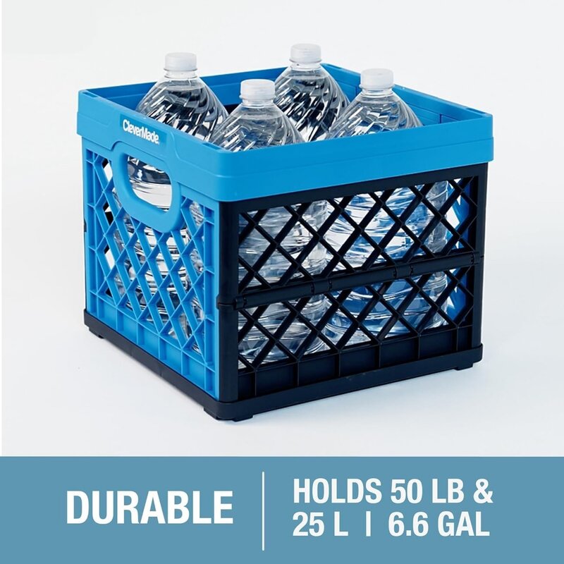 Contenitori pieghevoli, contenitori impilabili in plastica da 25 litri, confezione da 3 con contenitori di utilità impilabili in plastica da 45 litri, confezione da 3, blu