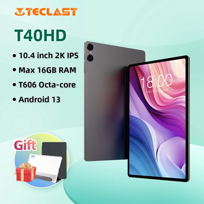 Teclast Tablet Android 13 T40HD, Tablet 10.4 inci 2000x1200 IPS T606 octa-core 8GB + 8GB RAM 128GB ROM 4G VoLTE type-c 7200mAh Widevine L1