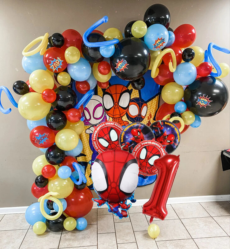 Spidey Set balon nomor 1 anak-anak, tema teman yang luar biasa, perlengkapan pesta ulang tahun, gelembung dekorasi pesta anak laki-laki