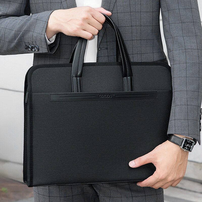 Tas koper kantor Oxford pria, tas bisnis kapasitas besar, casing dokumen A4 untuk Laptop tas tangan