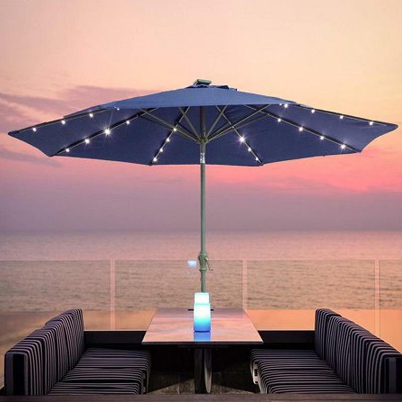 Solar LED Lighted Patio Umbrella Cantilever Hanging Umbrella with 8 Brightness Modes Outdoor Decors Camping Tent Lamp Light