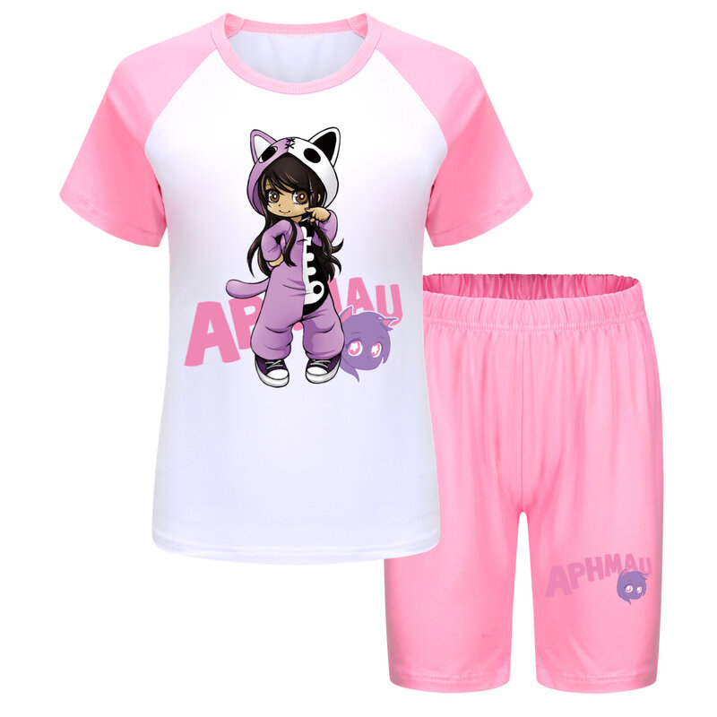 APHMAU CAT Clothes Sets Kids Aaron Lycan T-shirts Shorts 2pcs Suits Toddler Girls Casual Sportwear Children Short Sleeve Outfits