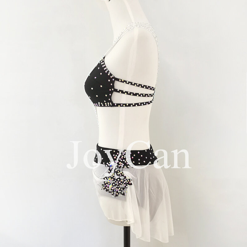 JoyCan gaun dansa Lyrical, pakaian latihan pertunjukan perempuan, kostum tiang dansa Jazz hitam