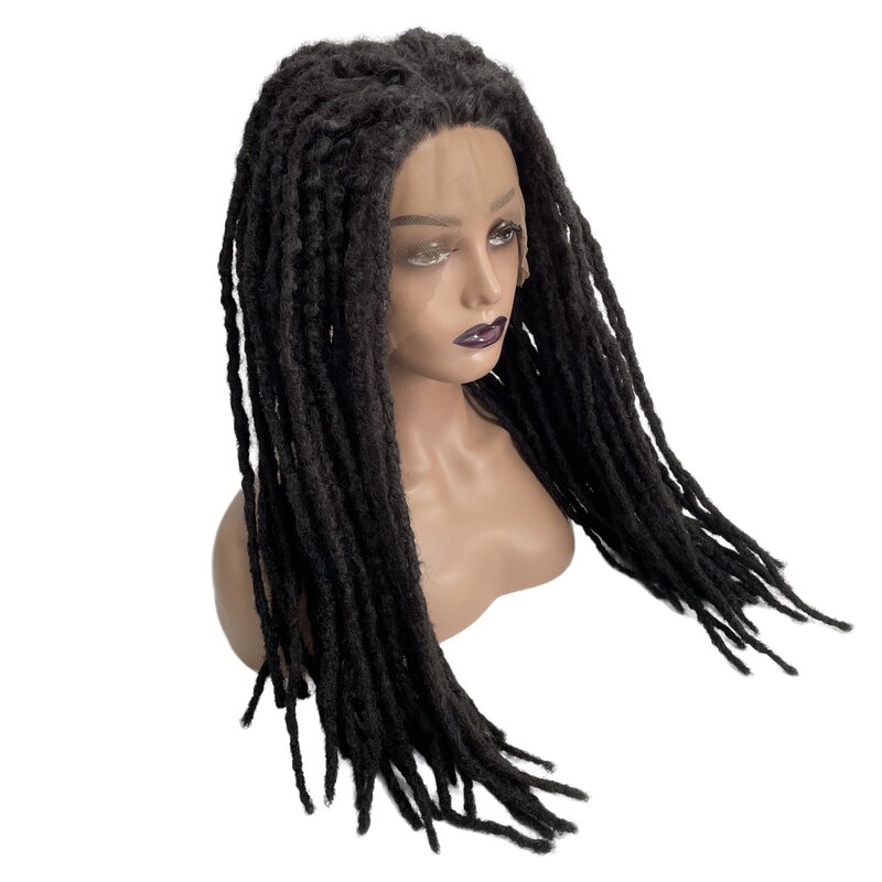 Peluca de cabello sintético de 20 pulgadas de largo para mujer negra, Color rastas, 13x3,5, encaje Frontal, # 1b