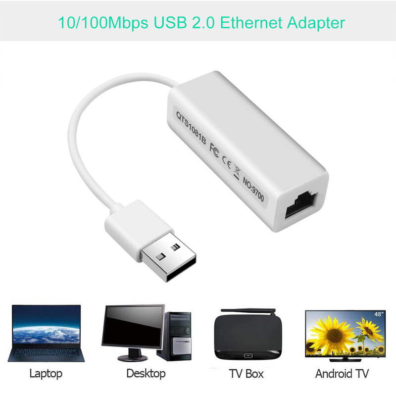 Adaptateur Internet USB, carte réseau, USB 2.0 vers Internet RJ45 Lan pour Windows 7, 8, XP, ordinateur PC, ordinateur portable, adaptateur Ethernet USB, 100Mbps