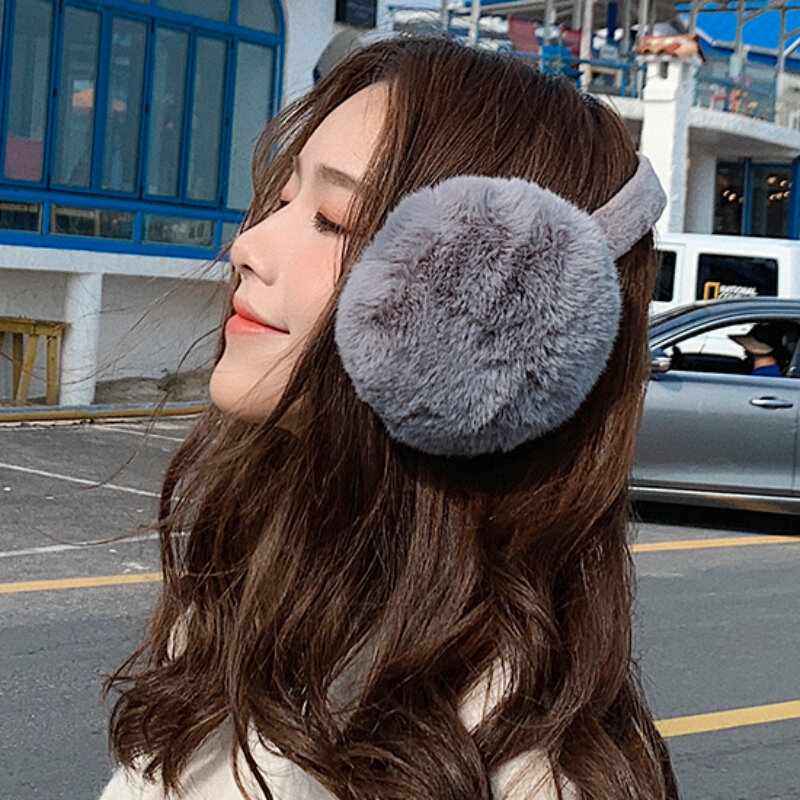 Women Winter Warm Earmuffs Fluffy Fold Burger Shape Headphone Ear Cover Soft Cashmere Boy Girl Solid Fake Fur Earflap Unisex