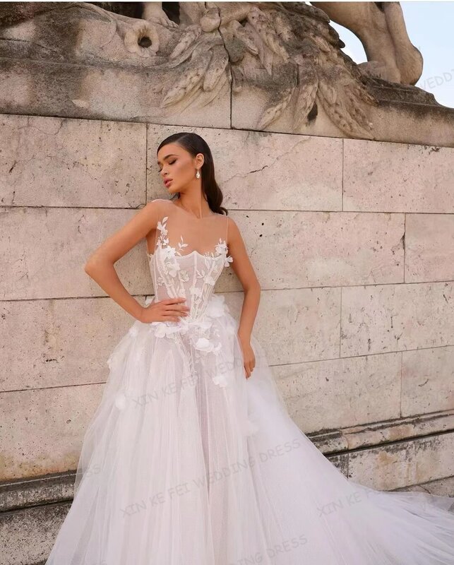 2024 abiti da sposa in pizzo semplice abiti da sposa Sexy con spalle scoperte a-line Appliques Princess Ball Vestido De Novia Robe