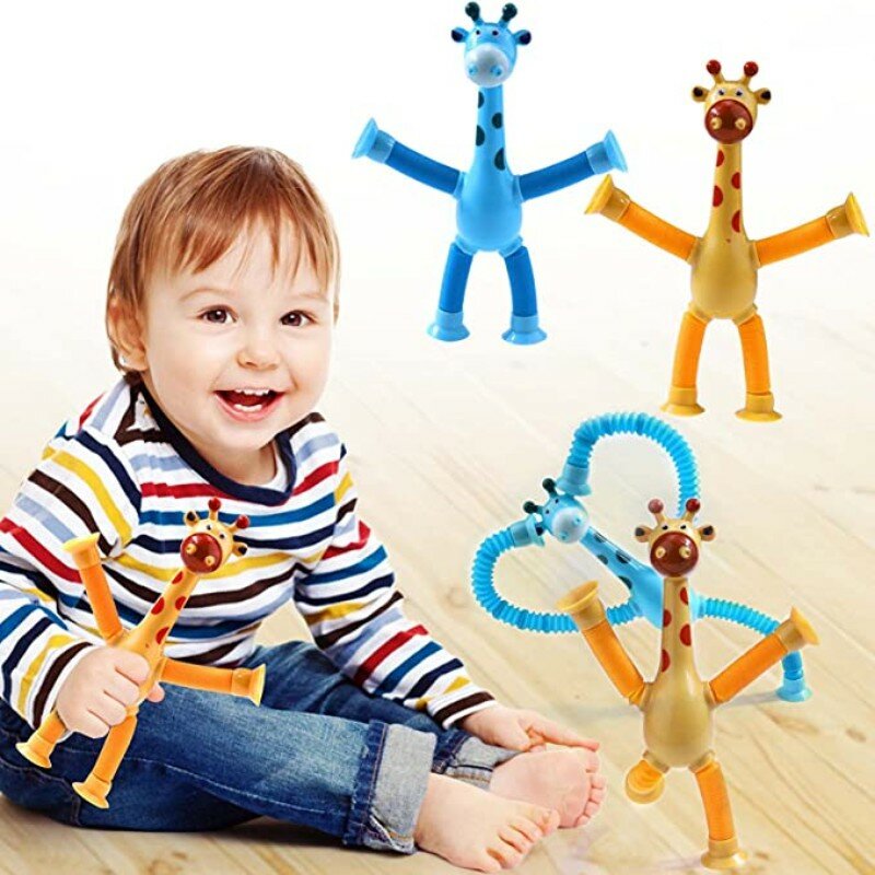 Nieuwe 4/1Pc Kinderen Zuignap Speelgoed Pop Tubes Stress Reliëf Telescopische Giraffe Fidget Speelgoed Sensorische Balg Speelgoed Anti-Stress Speelgoed