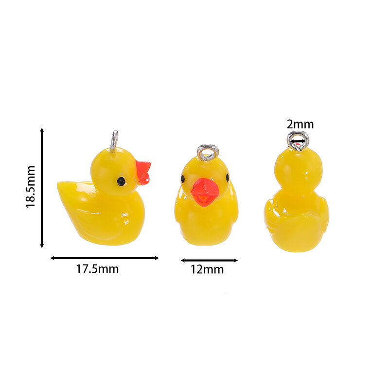 3D Duck Resin Encantos para Fazer Jóias, Pingente Animal Bonito, Brincos DIY, Chaveiro Artesanato Acessórios, 17.5x18.5mm, 10Pcs