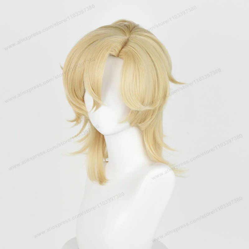 Aventurine Cosplay Wig 40cm Short Golden Hair Honkai Star Rail HSR Cosplay Wigs Heat Resistant Synthetic Wigs