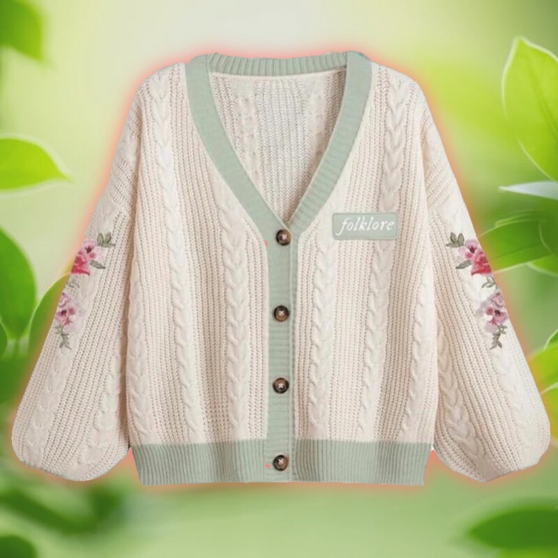 Y2k Regulai Fit Beige Cardigans Female 2024 Autumn Women High Quality Loose Fitting Floral Embroidered Knitted Cardigan