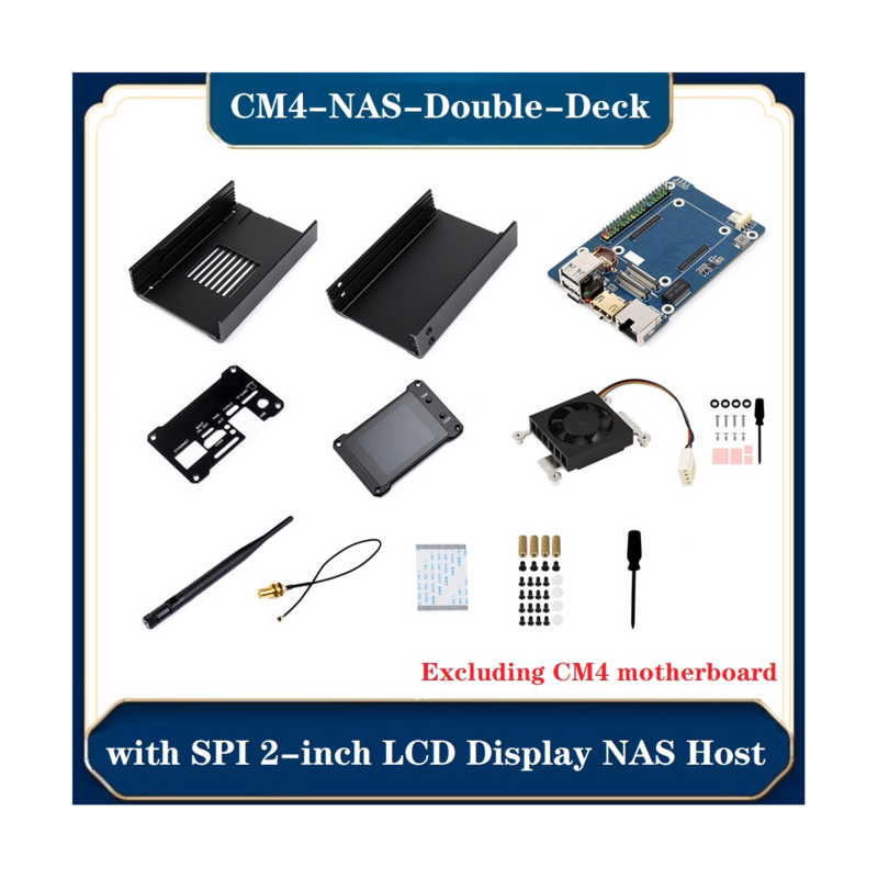 Waveshare CM4-NAS-Double-Deck dengan layar LCD SPI 2 inci Host NAS untuk modul komputasi Raspberry Pi CM4 (tanpa CM4)-colokan AS
