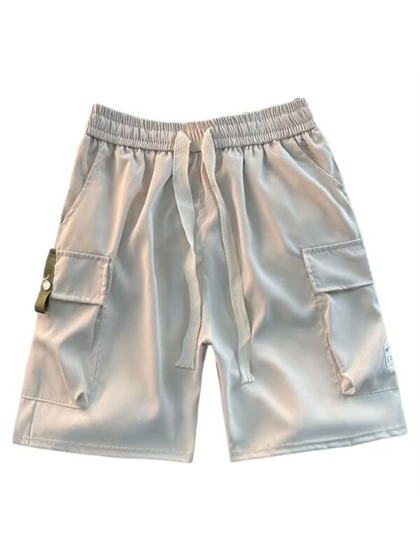Calça curta esportiva elástica masculina, calção leve, bolsos grandes, monocromática, plus size, verão e primavera, E172
