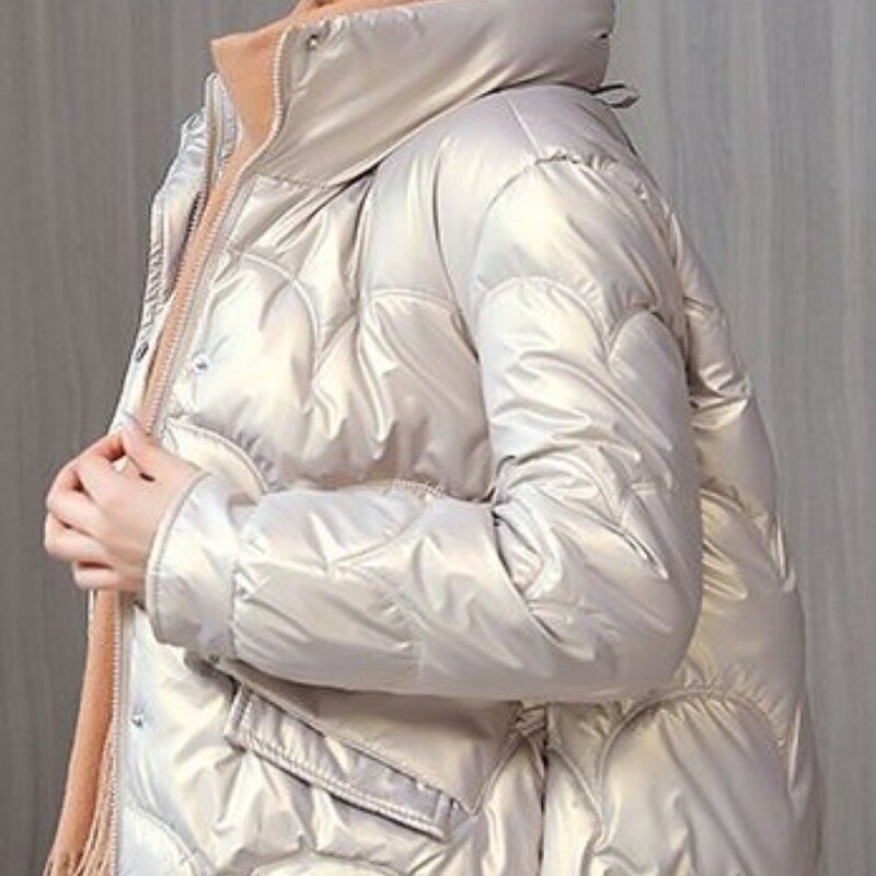 Casaco solto de algodão curto de manga longa feminino, elegante monocromático, pescoço com zíper, bolso de botões, casual, versátil, nova moda, outono, inverno
