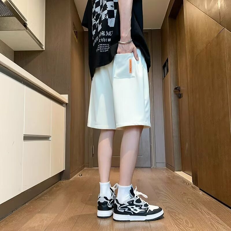 Pantalones cortos con estampado de letras Harajuku para hombre, ropa de calle informal con cintura elástica, moda coreana, verano, 2024