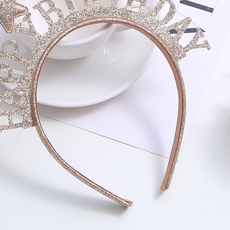 Y166 Unique Headband with Sequin HAPPY-BIRTHDAY Hairhoop for Adult Kid Hair Decors