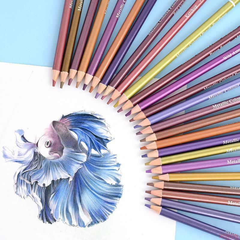 Brutfuner lápis de cor metálica 50 pçs desenho lápis colorido madeira macia lápis de ouro para o artista esboço coloração arte suprimentos