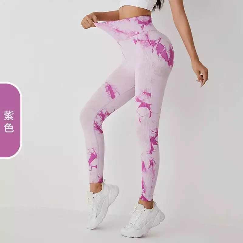 Seamless Tie-Dyed Yoga Pants Female Peach Hip Sexy Hip-lifting Pants Quick-drying Peach Sports Fitness Pants