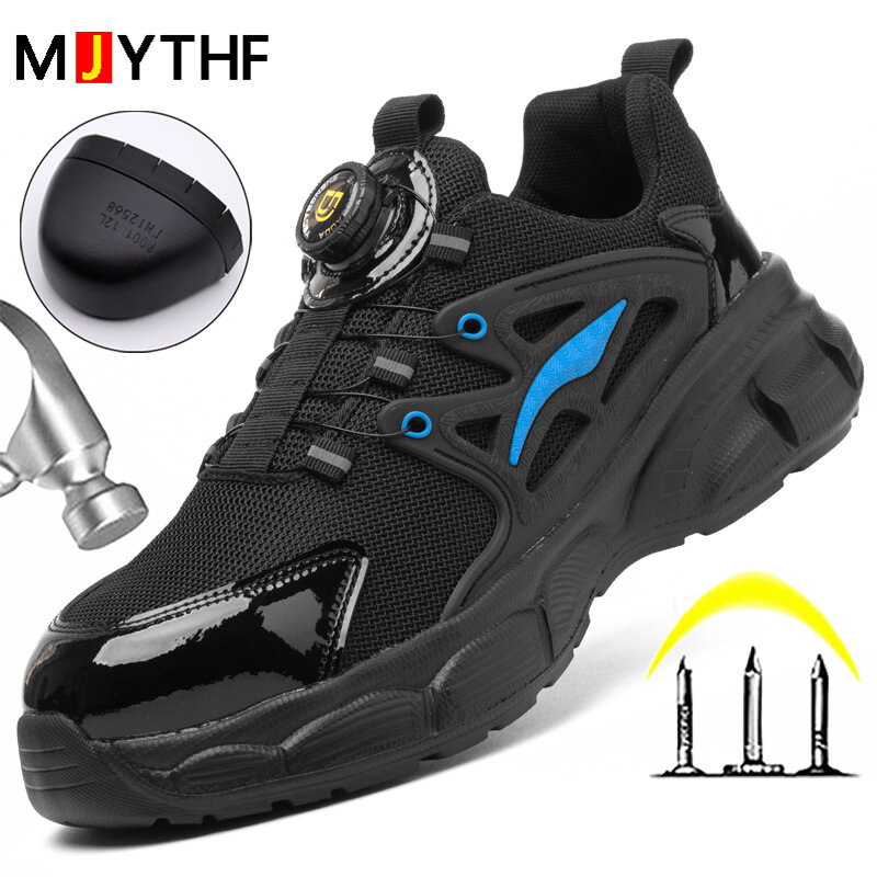New Work Safety Shoes Anti-smash Anti Puncture Protective Shoes Rotating Buttons Work Shoes Sneakers Lightweight Steel Toe Shoes
