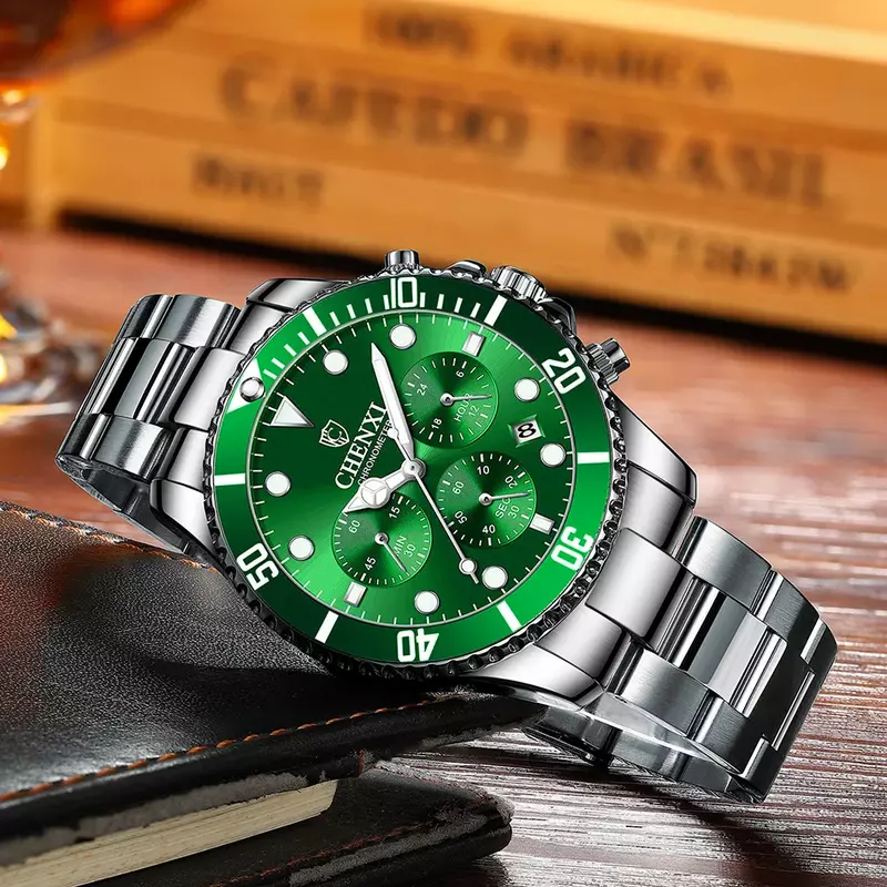 Часы наручные мужские зеленые водонепроницаемые, модные повседневные деловые роскошные, классический дизайн, подарок для мужчин