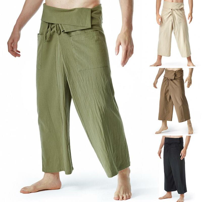 Брюки мужские для боевых искусств, прямые свободные штаны с широкими штанинами, брюки в стиле тайского рыбака, одежда для фитнеса