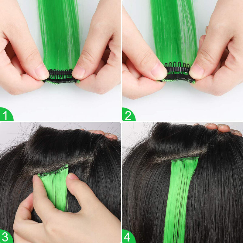Queenyang Synthetische Pruik 22 Inch Haar Clips Haar Lange Rechte Hair Extensions Colored Hair Clips Rainbow Hair