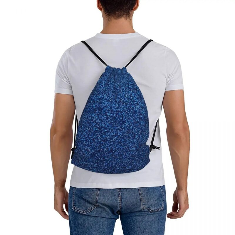 小さな青いキラキラのバックパック、カジュアルなポータブルドローストリングバッグ、バンドルポケット、靴、ブック、旅行、学生