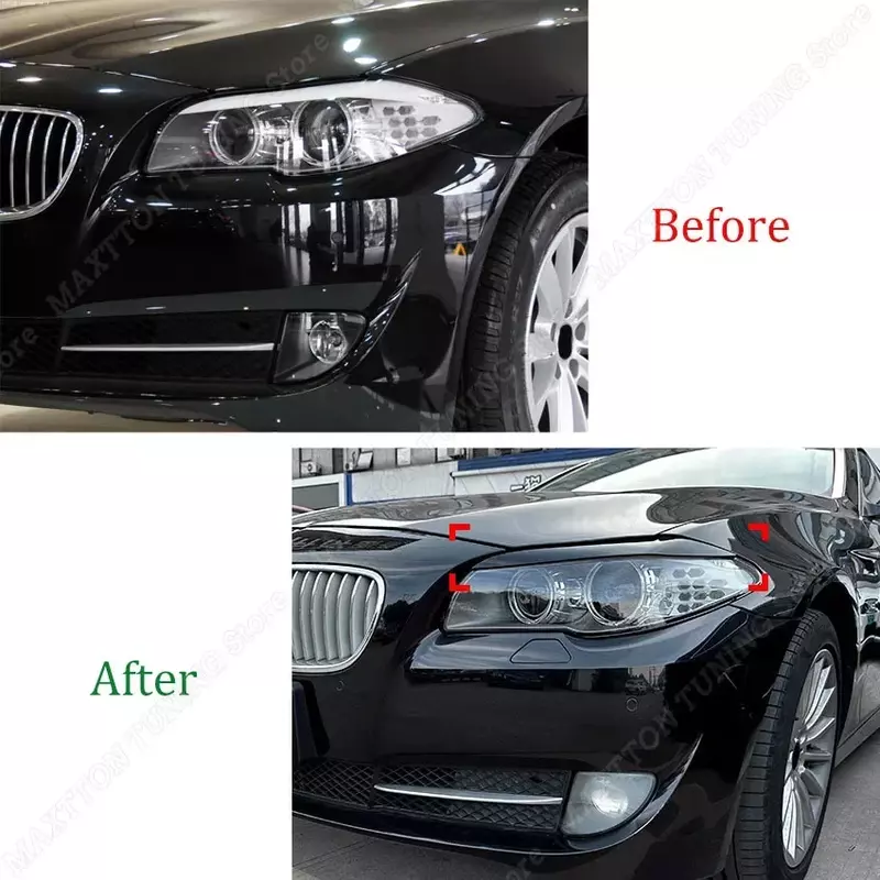 Untuk BMW 5 Series F10 F11 2011-2014 kelopak mobil lampu depan penutup alis penutup mata Trim stiker Gloss hitam ABS Aksesori Mobil