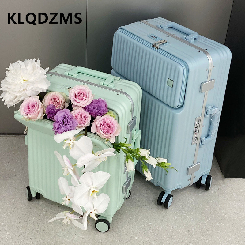 KLQDZMS 18"20"22"24"26" Inch Men and Women New Front-opening Business Suitcase with Wheels Rolling Hand-held Boarding Luggage