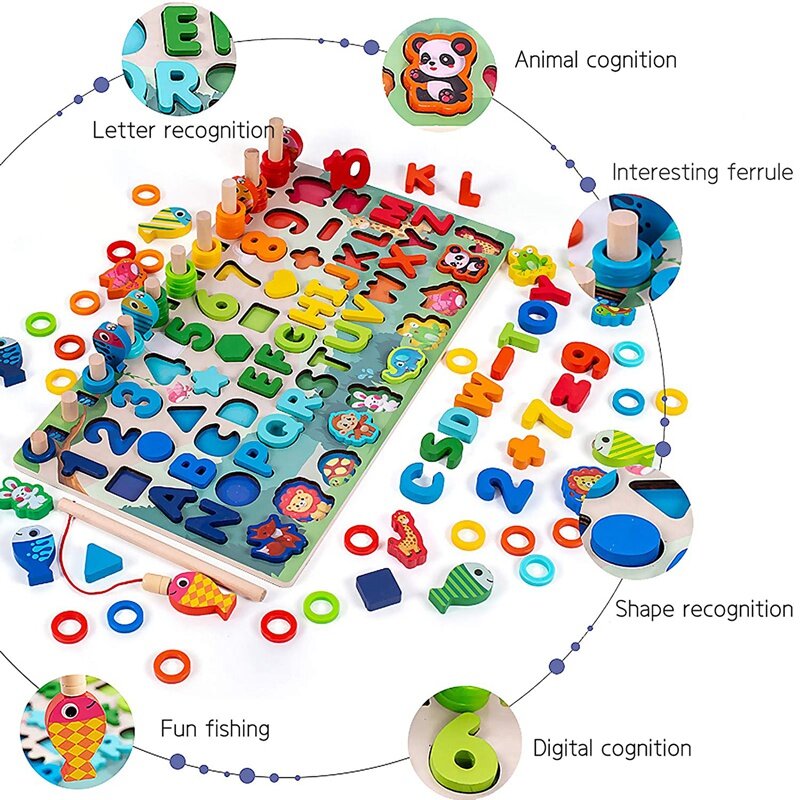 Drewniana edukacyjna tarcza wędkarska kształtuje Sorter układarka gra kolorowa gra na prezenty dla dzieci zabawki prezent