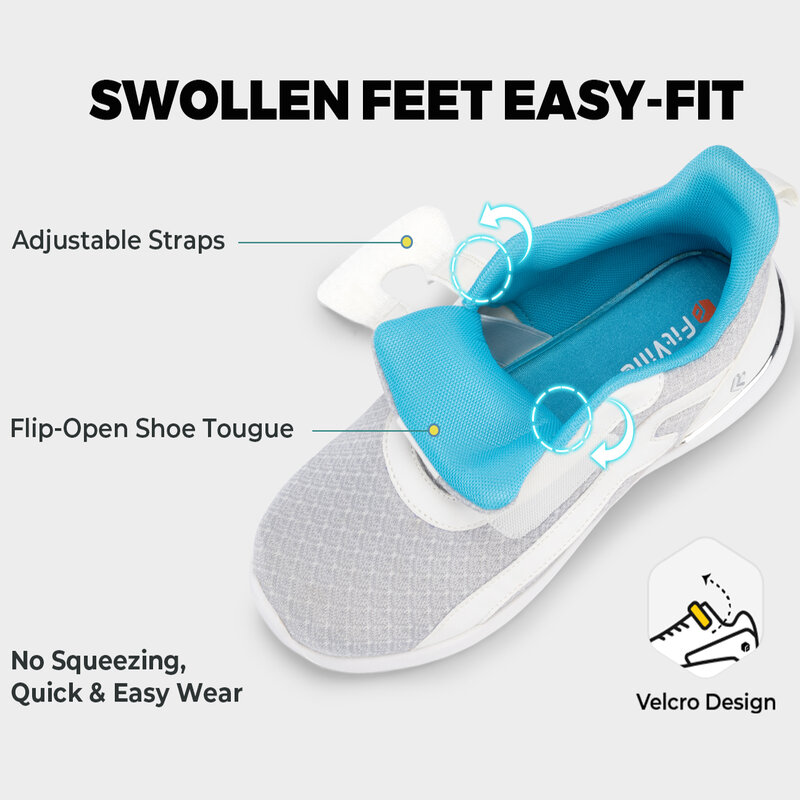 FitVille Women's Walking Shoes Thick Sole Adjust Strap Shoes Extra Wide Sneakers Lightweight for Swollen Feet Plantar Fasciitis