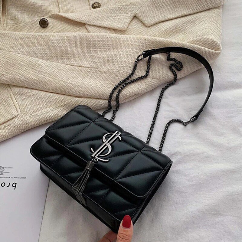 女性用PUレザーハンドバッグ,高級ブランド,シンプルなタッセル付きスクエアハンドバッグ,デザイナーショルダーバッグ