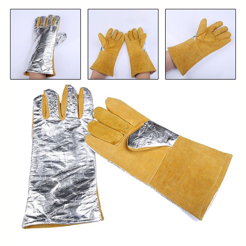 Gants de soudage double couche pour hommes et femmes, gants de soudeur en cuir, degré de chaleur, barbecue, four, MIG, TIG, 35x15cm, 1 paire