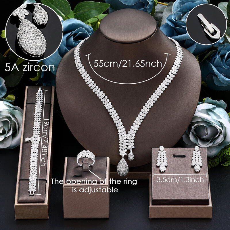 2024 New 4-piece Bride Zirconia Full Set Women's Party Jewelry Set Luxury Dubai Nigeria CZ Crystal Wedding Jewelry Set