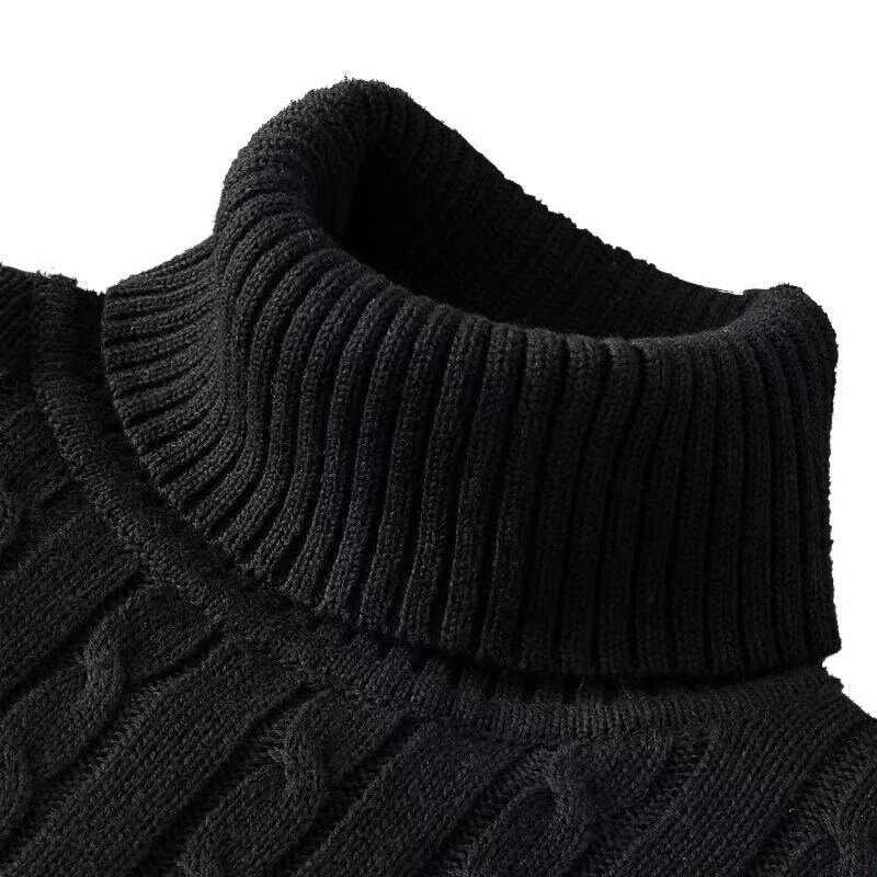 Sweater rajutan hangat untuk pria, baju hangat Turtleneck kasual musim dingin, leher gulung, Sweater wol rajut hangat untuk pria