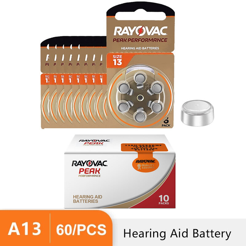 RAYOVAC-baterías de Zinc Air para audífonos, 60 piezas, 10 tarjetas, pico de 1,45 V, 13A, A13, 13, P13, PR48, BTE, CIC, RIC, OE