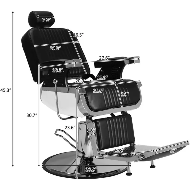 Heavy Duty Reclining Barbeiro Cadeira com Encosto de Cabeça, 360 Graus Rolling Swivel, Salon Spa Cadeira para Hair Stylist