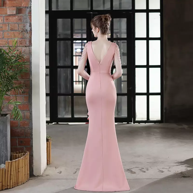 Платье-Макси женское вечернее с открытой спиной и глубоким V-образным вырезом