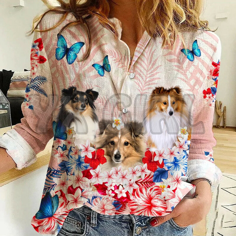 YX สาว Stafforshire Bull Terrier ดอกไม้แบบสบายๆ3D พิมพ์ปุ่มลงเสื้อสบายๆที่ไม่ซ้ำกัน Streetwear