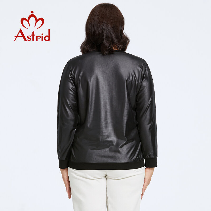 Astrid Autumn Women's T-Shirt 2023 Long Sleeve Plus Size Pu Leather Top Woman Clothes Fashion Diamond Craft Female Tee Shirt